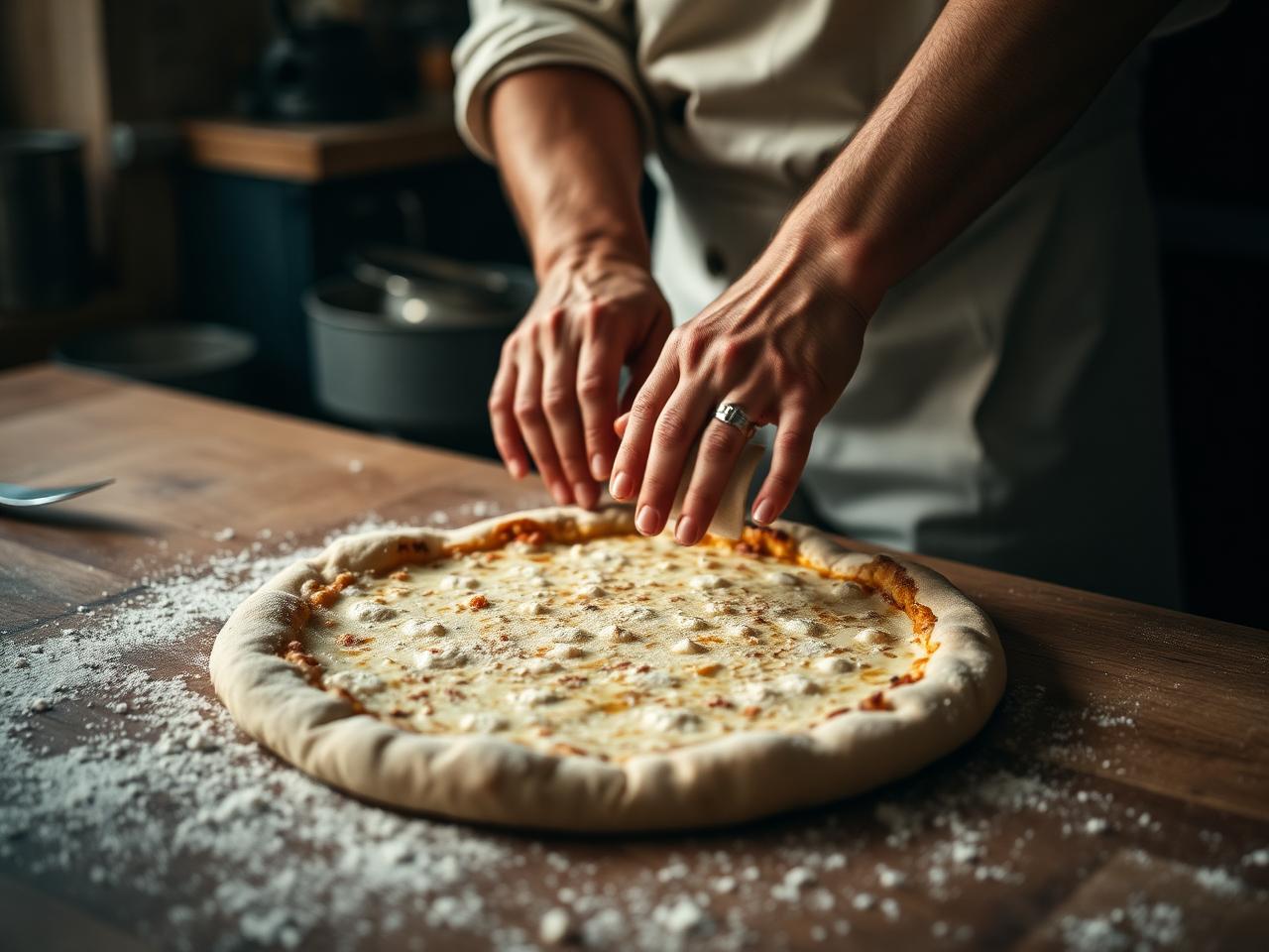 Frische Teigverarbeitung in der Pizzeria